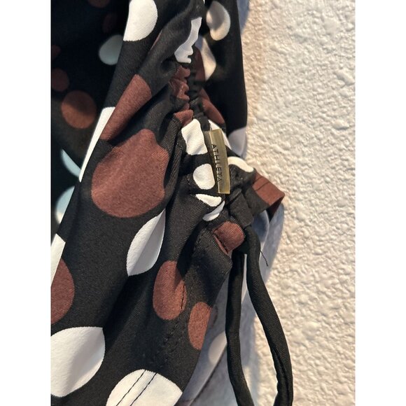 ATHLETA (34-C) Tankini Swim Top Bra Underwire RUCHED Black Brown Polka - Picture 2 of 6
